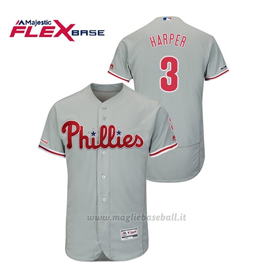 Maglia Baseball Uomo Philadelphia Phillies Bryce Harper 150th Aniversario Patch Flex Base Grigio